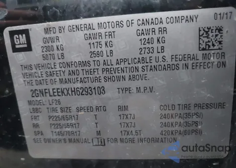 2017 Chevrolet Equinox Ls z USA, uszkodzony, nr VIN 2GNFLEEKXH6293103